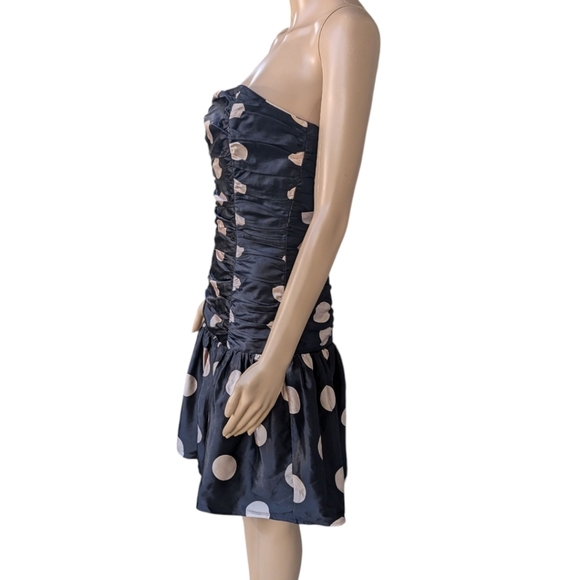 Betsey Johnson 100% Silk Polka Dot Strapless Mini Dress - Coquette Retro - 6 - Picture 3 of 10